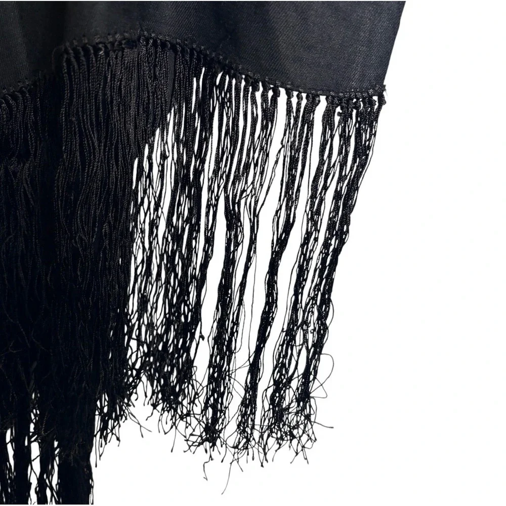 Shawl Wrap Women OS Black Fringe Trim Lightweight Evening Scarf